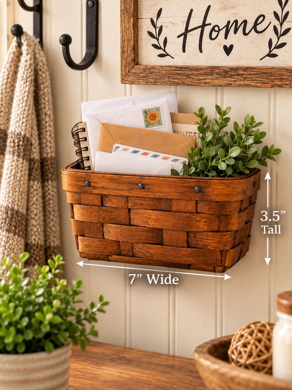 Longaberger Small Wall Basket Hanging Mail Organizer Handwoven USA 7"x3.5" 1985